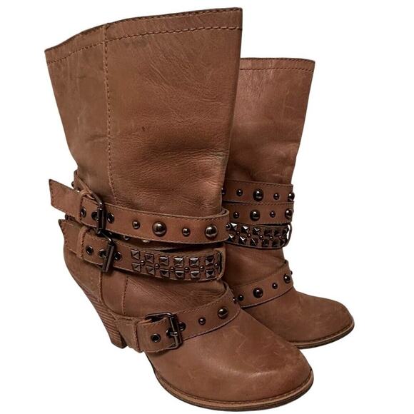 Naughty Monkey Women’s Civil Code Grey Leather Studded Buckle Boots Sz. 8 - Picture 6 of 11